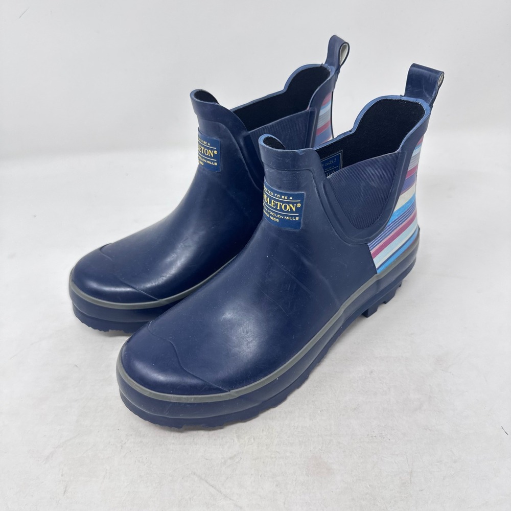 Pendleton Chelsea Rain Boots Navy 7 Waterproof Ankle Booties Striped Heel